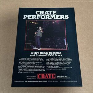Randy Bachman of Bachman Turner Overdrive BTO - Crate Amps - 1986 Print Ad